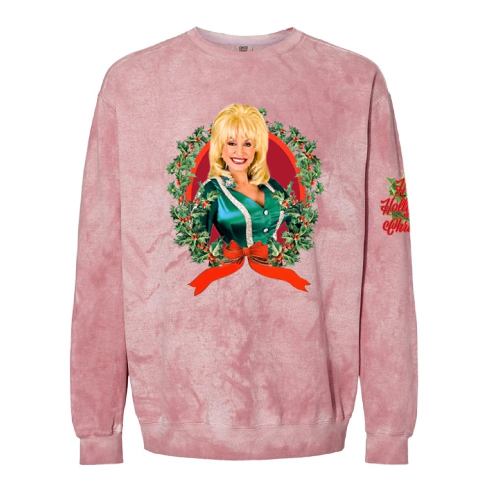 Dolly Parton Pink Christmas Holly Wreath Sweatshirt Sz Medium